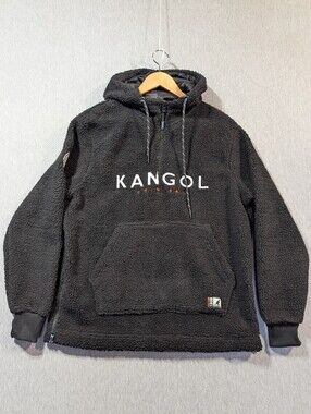 Kangol Original Sherpa Hoodie Men's Medium Black Oversized
